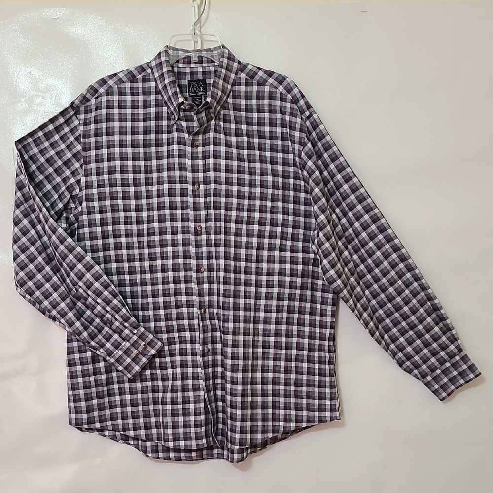 Jos A Bank Men's Purple and Gray Plaid Long Sleeve Button Down Shirt - Size XL